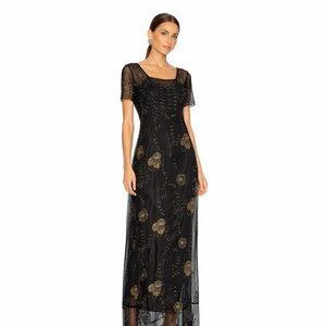 Sheryl Crow black beaded Embroidered mesh High low Flowy Maxi dress Sz L